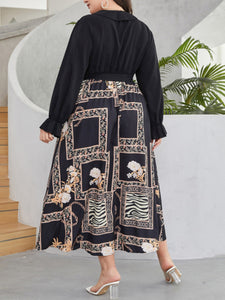Women’s V-Neck Long Sleeve Printed Midi Dress with Waist Tie Sizes 8-16