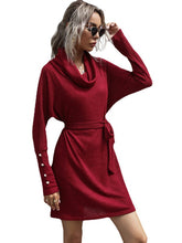 Load image into Gallery viewer, Women’s Long Sleeve Dress with Cowl Neck and Waist Tie in 2 Colors S-L - Wazzi&#39;s Wear