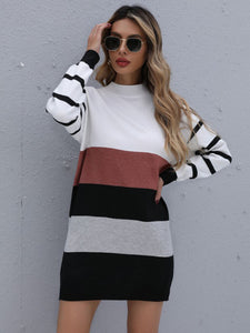 Women’s Long Sleeve Colorblock Sweater Dress S-L - Wazzi's Wear