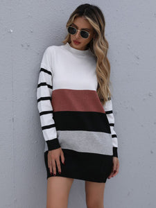 Women’s Long Sleeve Colorblock Sweater Dress S-L - Wazzi's Wear