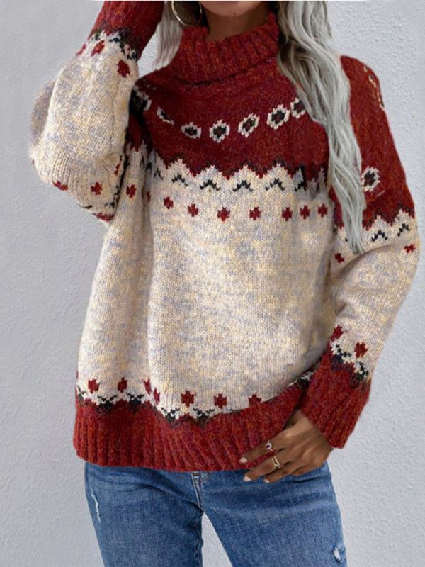 Women’s Long Sleeve Printed Turtleneck Sweater S-XXL - Wazzi's Wear