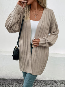 Women’s Khaki Long Sleeve Cardigan Sweater with Pockets S-L - Wazzi's Wear