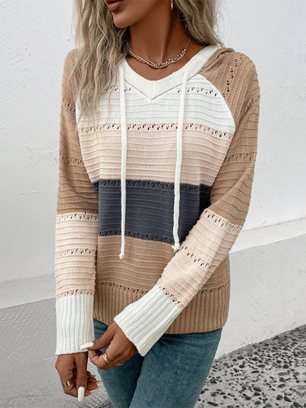 Women's Hooded Colorblock Long Sleeve Sweater S-L - Wazzi's Wear