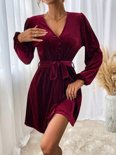 Load image into Gallery viewer, Women’s Velvet V-Neck A-Line Long Sleeve Dress S-XL - Wazzi&#39;s Wear
