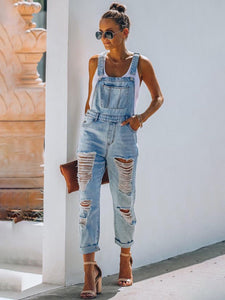 Women's Washed Ripped Blue Jean Overalls Sizes 4-14 - Wazzi's Wear