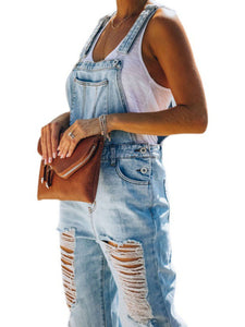 Women's Washed Ripped Blue Jean Overalls Sizes 4-14 - Wazzi's Wear
