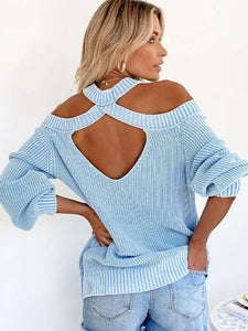 Women's Off-the-Shoulder Long Sleeve Knit Sweater in 3 Colors S-XL - Wazzi's Wear