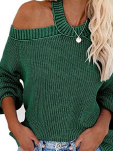 Women's Off-the-Shoulder Long Sleeve Knit Sweater in 3 Colors S-XL - Wazzi's Wear