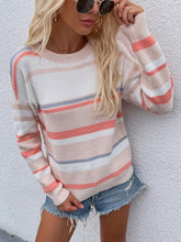 Load image into Gallery viewer, Women&#39;s Striped Round Neck Long Sleeve Sweater in 4 Colors S-XL - Wazzi&#39;s Wear