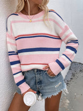 Load image into Gallery viewer, Women&#39;s Striped Round Neck Long Sleeve Sweater in 4 Colors S-XL - Wazzi&#39;s Wear