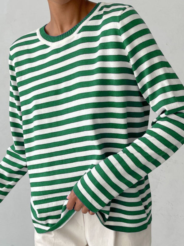 Women's Striped Long Sleeve Sweater in 6 Colors S-L - Wazzi's Wear