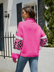 Women's Long Sleeve Leopard Print Turtleneck Sweater in 3 Colors S-XL - Wazzi's Wear