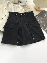 Load image into Gallery viewer, Women&#39;s High Waist Denim Skirt with Drawstring in 2 Colors Sizes 2-14 - Wazzi&#39;s Wear