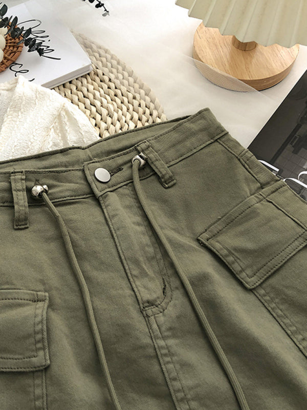 Women's High Waist Denim Skirt with Drawstring in 2 Colors Sizes 2-14 - Wazzi's Wear