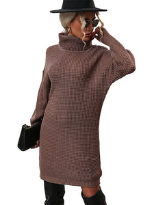 Women’s Turtleneck Long Sleeve Sweater Dress S-L - Wazzi's Wear