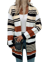Load image into Gallery viewer, Women’s Long Sleeve Striped Sweater Cardigan S-L - Wazzi&#39;s Wear