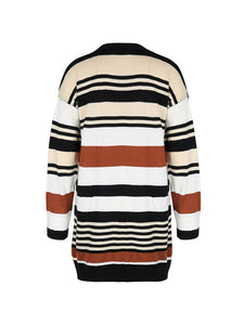 Women’s Long Sleeve Striped Sweater Cardigan S-L - Wazzi's Wear