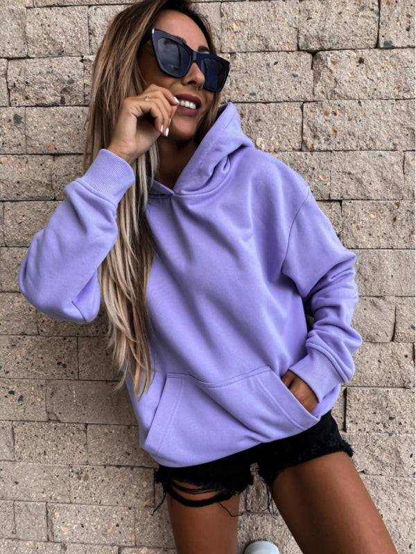 Women’s Hooded Long Sleeve Sweatshirt with Kangaroo Pocket in 4 Colors S-XXL - Wazzi's Wear