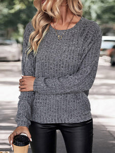 Women’s Long Sleeve Round Neck Charcoal Grey Top S-XL - Wazzi's Wear