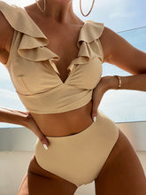 Load image into Gallery viewer, Women’s V-Neck Ruffled High Waist Bikini in 12 Colors S-XL - Wazzi&#39;s Wear