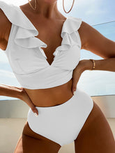 Load image into Gallery viewer, Women’s V-Neck Ruffled High Waist Bikini in 12 Colors S-XL - Wazzi&#39;s Wear