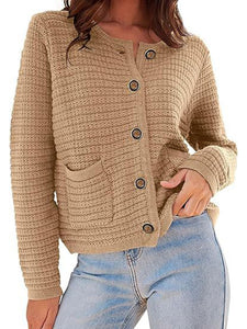 Women’s Long Sleeve Buttoned Cardigan with Pockets in 8 Colors S-XL - Wazzi's Wear