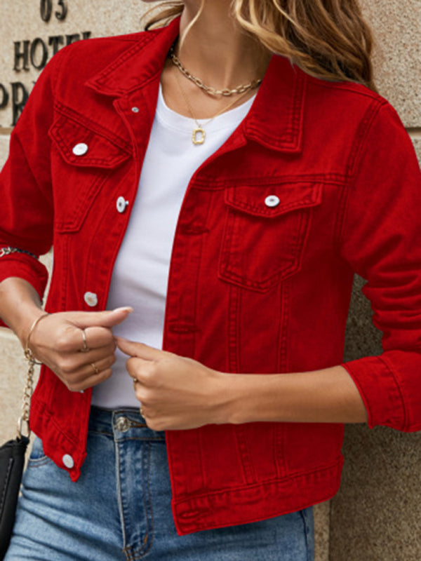 Women's Long Sleeve Denim Jacket with Pockets in 5 Colors S-XL - Wazzi's Wear