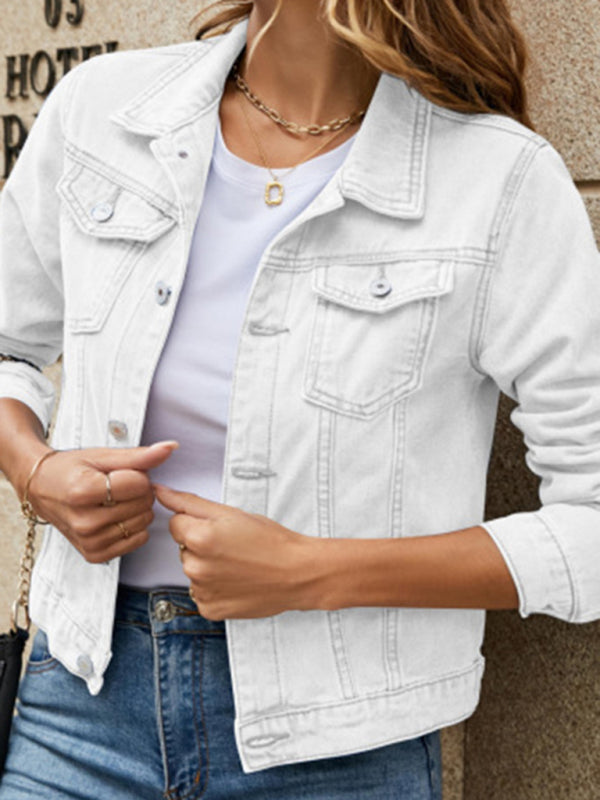 Women's Long Sleeve Denim Jacket with Pockets in 5 Colors S-XL - Wazzi's Wear