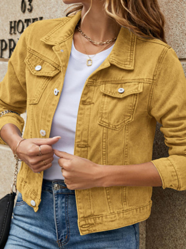 Women's Long Sleeve Denim Jacket with Pockets in 5 Colors S-XL - Wazzi's Wear