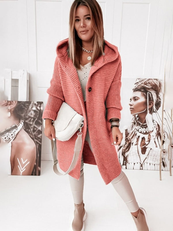 Cardigan Women s Chic and Cozy Mid Length Long Sleeve Hooded Cardigan Orange S