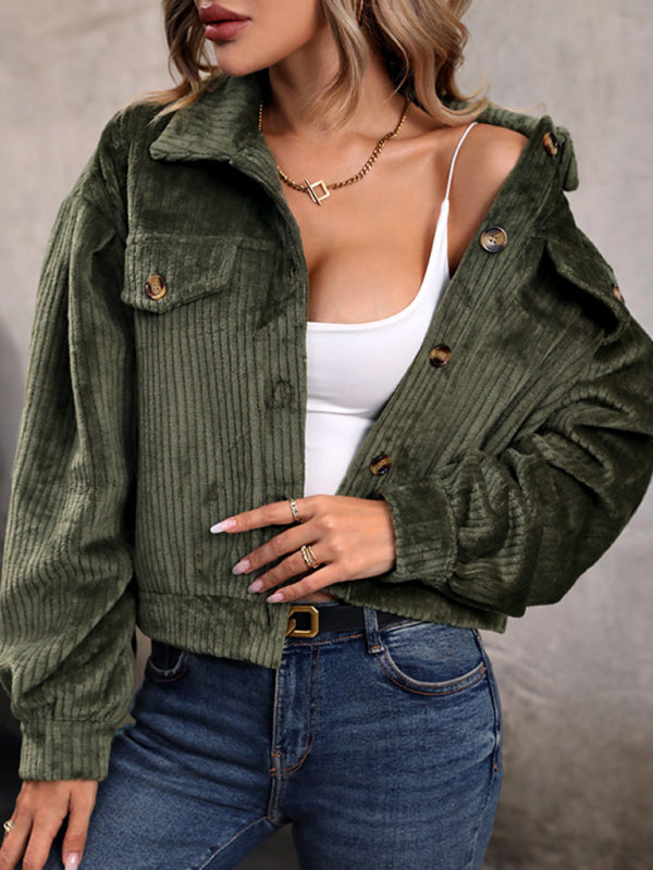 Women's Olive Green Long Sleeve Cropped Jacket S-XL - Wazzi's Wear