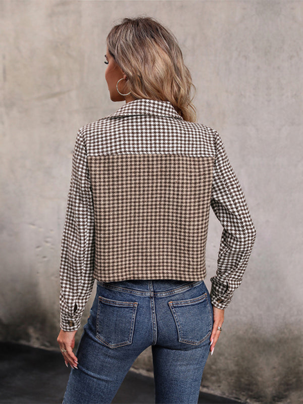 New women's long sleeve houndstooth autumn and winter jacket - Wazzi's Wear