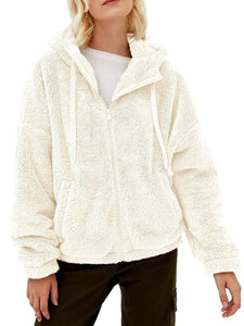 Women's Plush Hooded Long Sleeve Jacket with Zipper and Pockets in 5 Colors Sizes 4-14 - Wazzi's Wear