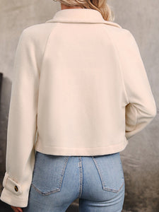 Women’s Cropped Buttoned Long Sleeve Jacket with Lapel S-XL - Wazzi's Wear