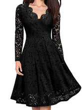 Load image into Gallery viewer, Women’s V-Neck Long Sleeve Midi Dress with Lace in 5 Colors Sizes 4-14 - Wazzi&#39;s Wear