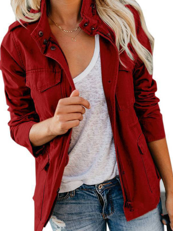 Women’s Multi-Pocket Long Sleeve Cargo Jacket in 3 Colors Sizes 4-18 - Wazzi's Wear