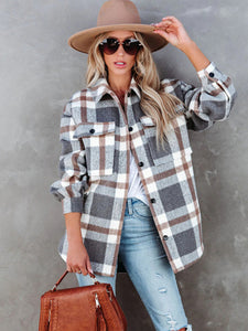 Women's Plaid Brushed Jacket with Lapel in 2 Colors S-XL - Wazzi's Wear
