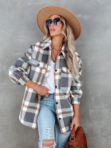 Women's Plaid Brushed Jacket with Lapel in 2 Colors S-XL - Wazzi's Wear