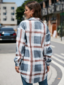 Women's Plaid Mid-Length Woolen Shirt Jacket S-XXL - Wazzi's Wear