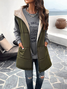 Women's Sleeveless Hooded Vest Jacket with Lapel and Pockets in 5 Colors S-XXL - Wazzi's Wear