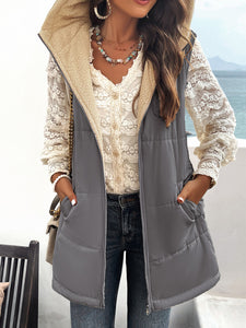 Women's Sleeveless Hooded Vest Jacket with Lapel and Pockets in 5 Colors S-XXL - Wazzi's Wear