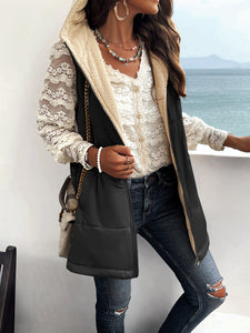 Women's Sleeveless Hooded Vest Jacket with Lapel and Pockets in 5 Colors S-XXL - Wazzi's Wear