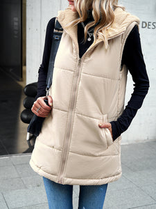 Women's Sleeveless Hooded Vest Jacket with Lapel and Pockets in 5 Colors S-XXL - Wazzi's Wear