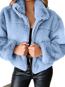 Women's Cropped Plush Jacket with Lapel in 6 Colors Sizes 4-18 - Wazzi's Wear