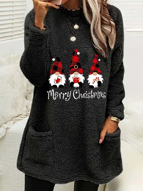 Women's Long Sleeve Plush Pullover Christmas Sweater with Pockets in 6 Colors Sizes 4-14 - Wazzi's Wear