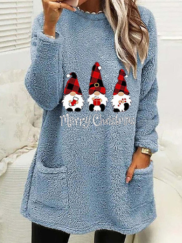 Women's Long Sleeve Plush Pullover Christmas Sweater with Pockets in 6 Colors Sizes 4-14 - Wazzi's Wear