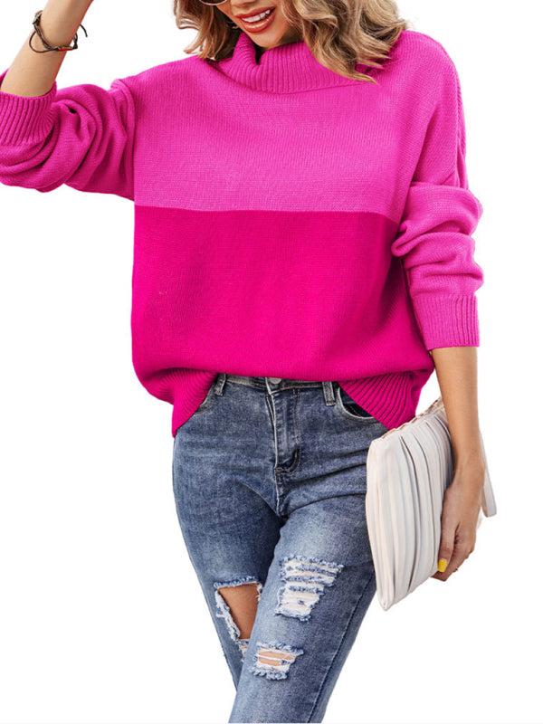 Women's Colorblock Long Sleeve Turtleneck Sweater in 3 Colors S-XL - Wazzi's Wear