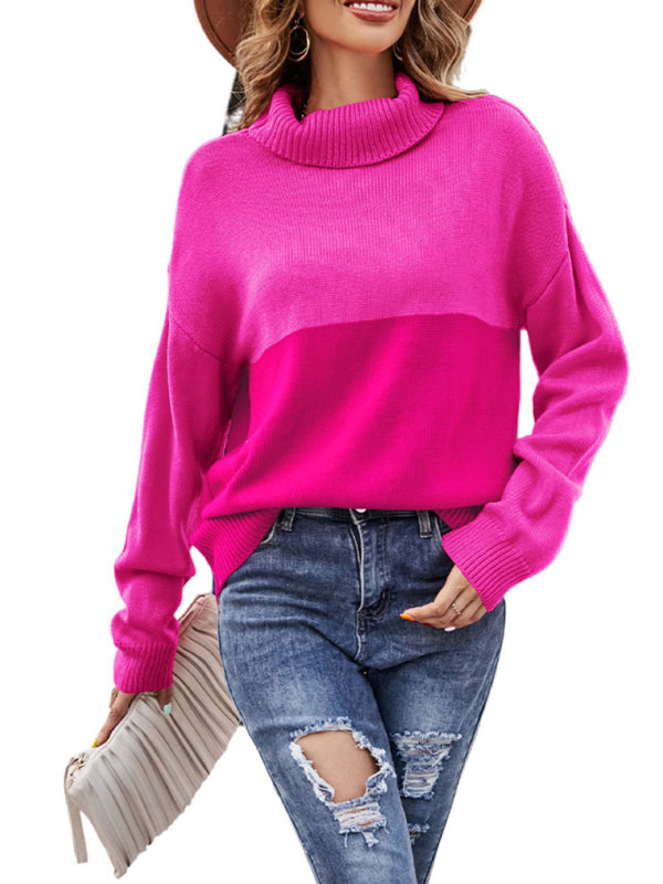 Women's Colorblock Long Sleeve Turtleneck Sweater in 3 Colors S-XL - Wazzi's Wear