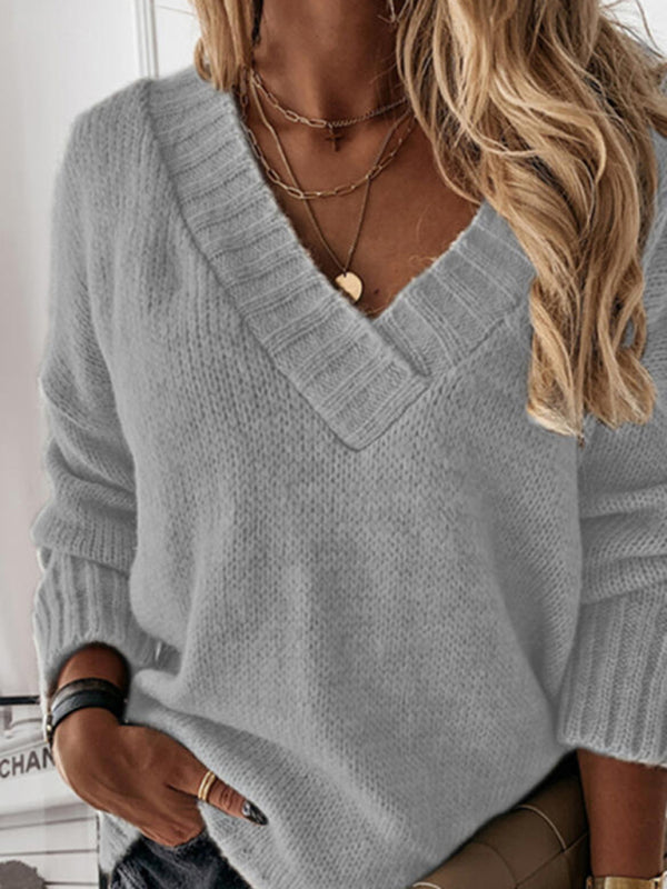 Women's V-Neck Long Sleeve Sweater in 6 Colors S-3XL - Wazzi's Wear