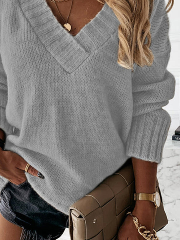 Women's V-Neck Long Sleeve Sweater in 6 Colors S-3XL - Wazzi's Wear